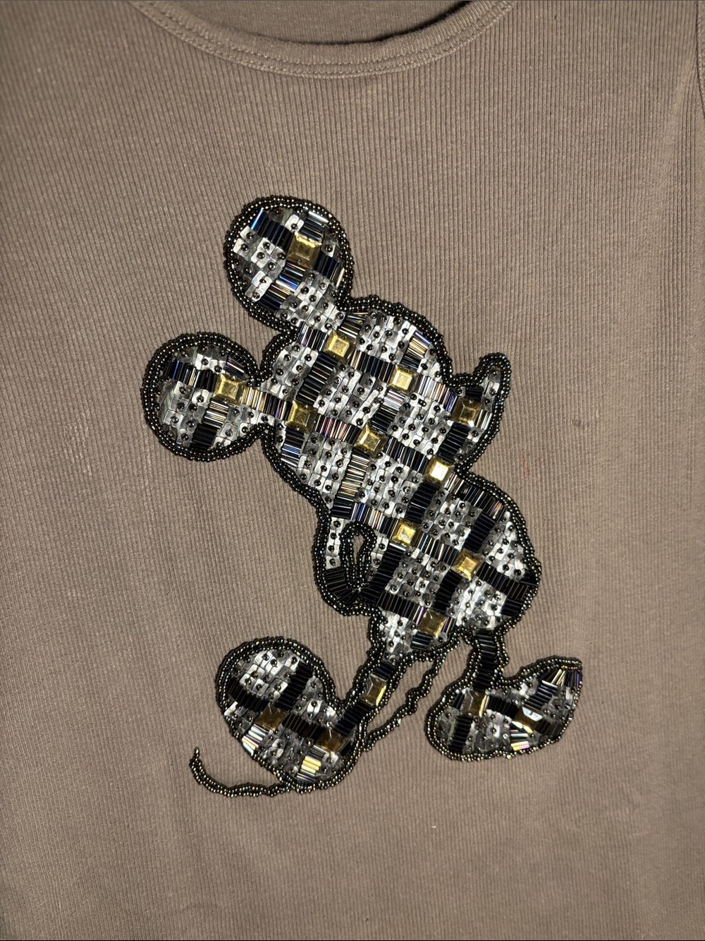Women’s Brown Embellished rhinestone & sequin Mickey Mouse Tank Top Size L